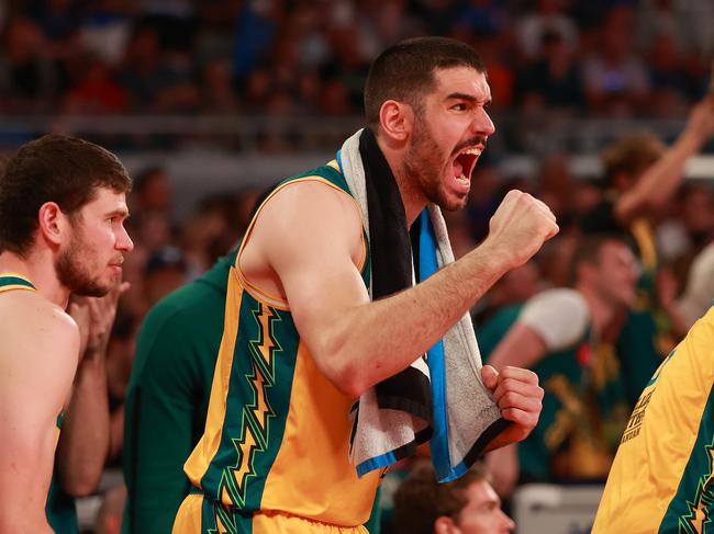 MELBOURNE, AUSTRALIA - MARCH 31: Jack Mcveigh of the JackJumpers celebrates during game five of the NBL Championship Grand Final Series between Melbourne United and Tasmania JackJumpers at John Cain Arena, on March 31, 2024, in Melbourne, Australia. (Photo by Kelly Defina/Getty Images)