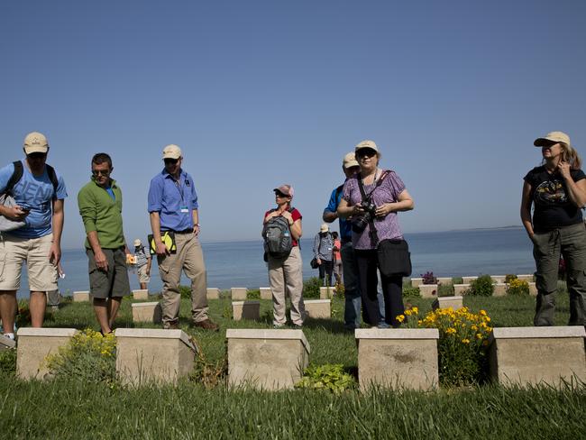 Australians visit Ari Burnu Cemetery in Anzac Cove ahead of the 100-year celebrations. Picture: Ella Pellegrini