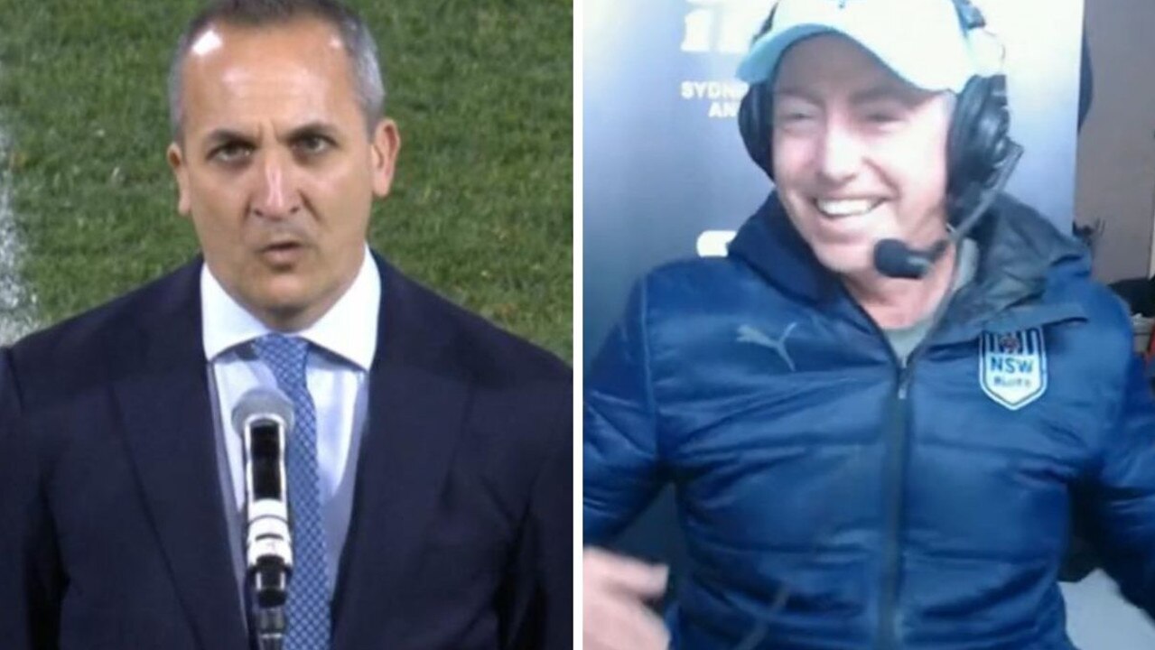 Greg Alexander (right) was in stitches over the bizarre stats. Photo: Fox Sports, Twitter.