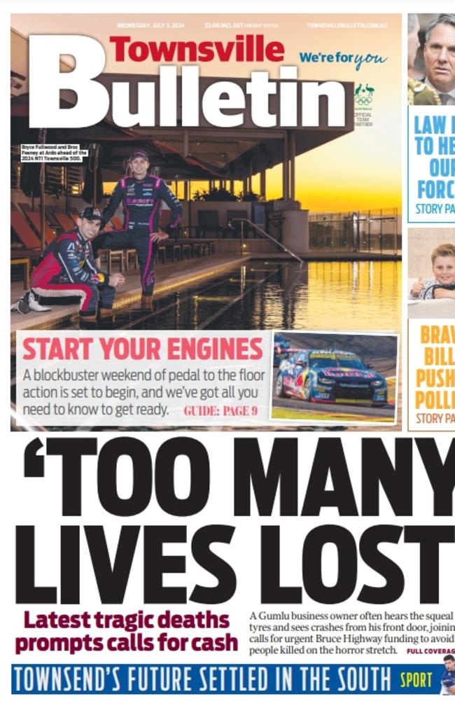 The Townsville Bulletin front page of July 3, 2024.