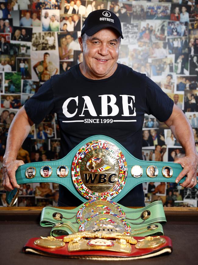 Jeff Fenech with his four belts. Picture: Richard Dobson