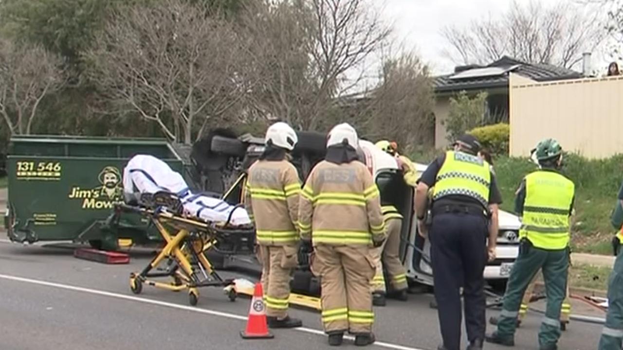 Two people are in hospital after the crash at O'Halloran Hill. Picture: 7NEWS.