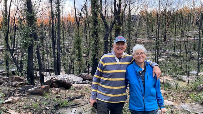 The charred vegetation is starting to regrow at Alison and Paul's property.