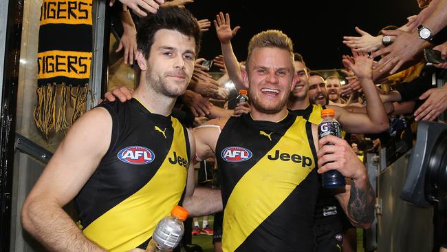 Trent Cotchin and Brandon Ellis after the preliminary final. Picture: Michael Klein