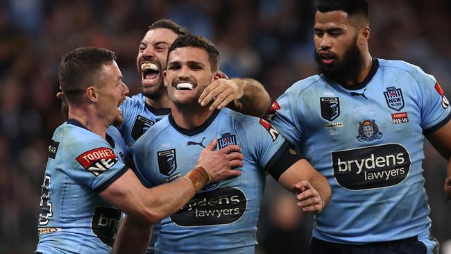 Nathan Cleary celebrates one of two tries (Photo by Paul Kane/Getty Images)