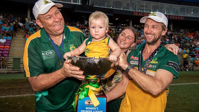 PINT celebrates their win in the 2023-24 NTFL Women's Grand Final between PINT and St Mary's. Picture: Pema Tamang Pakhrin