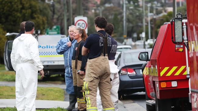 Investigators on scene at Risdon Rd, Lutana. Picture: NIKKI DAVIS-JONES