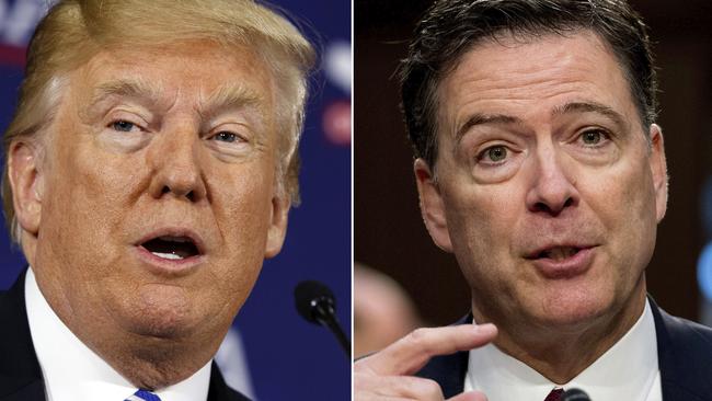 Trump v Comey: Comey says in his book that interactions with the US President gave him “flashbacks to my earlier career as a prosecutor against the Mob”. Picture: AP/Evan Vucci and Andrew Harnik