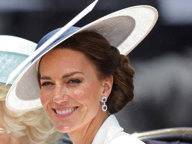 Britain's Catherine, Duchess of Cambridge, travels in a horse-drawn carriage during the Queen's Birthday Parade, the Trooping the Colour in London on June 2, 2022. Picture: Chris Jackson / AFP.