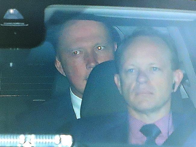 Peter Dutton in the back seat arriving for the big day. Picture: Kym Smith