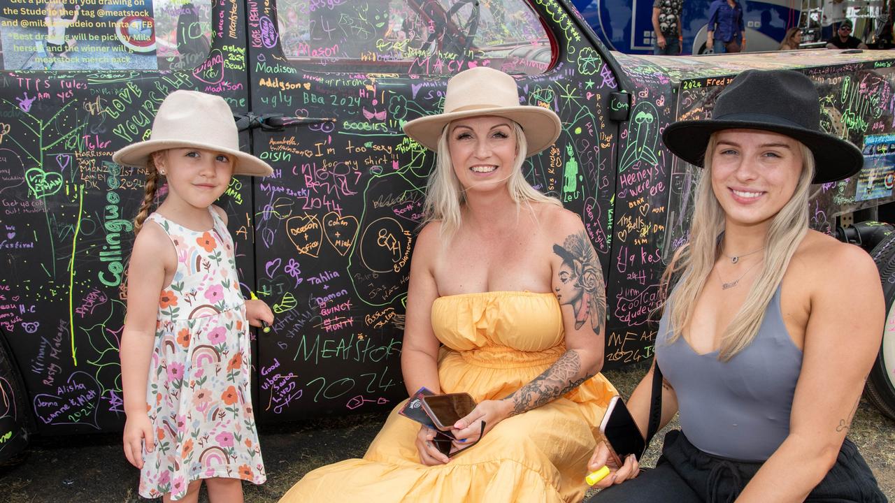 Laila Solway (left), Cindy Solway with Tahli Skinner at Meatstock - Music, Barbecue and Camping Festival at Toowoomba Showgrounds, Sunday, March 10th, 2024. Picture: Bev Lacey