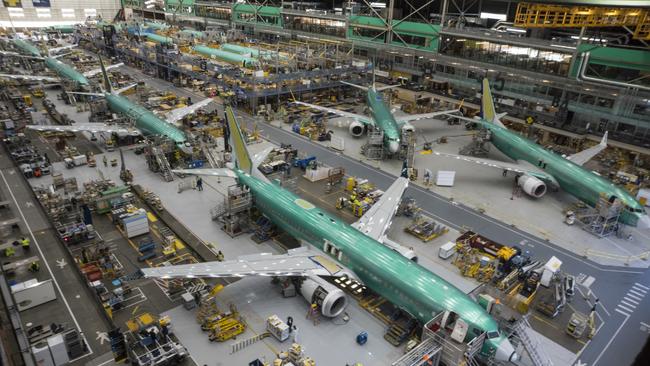 The Boeing factory floor in Renton where narrow body aircraft like the 737 Max 8 are produced. Picture: Boeing