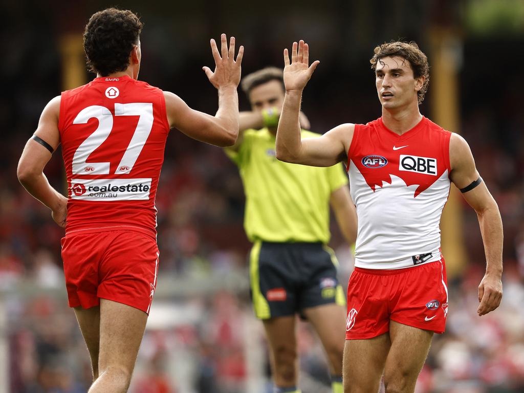 Sam Wicks made a strong return to the Swans’ line-up, finishing with two goals against the Suns. Picture: Phil Hillyard