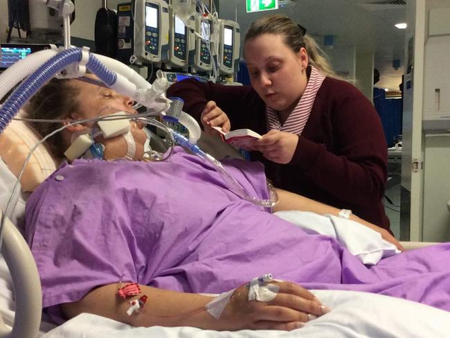 Aria, 13, visiting her mother Amanda McMillan-Turnbull in hospital as she battled at mystery illness.