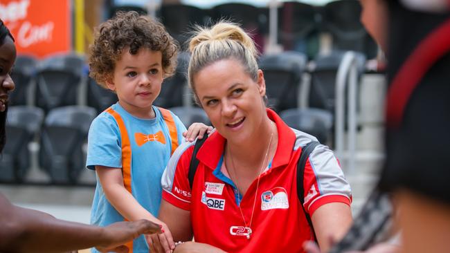 Swifts coach Briony Akle with her youngest son.