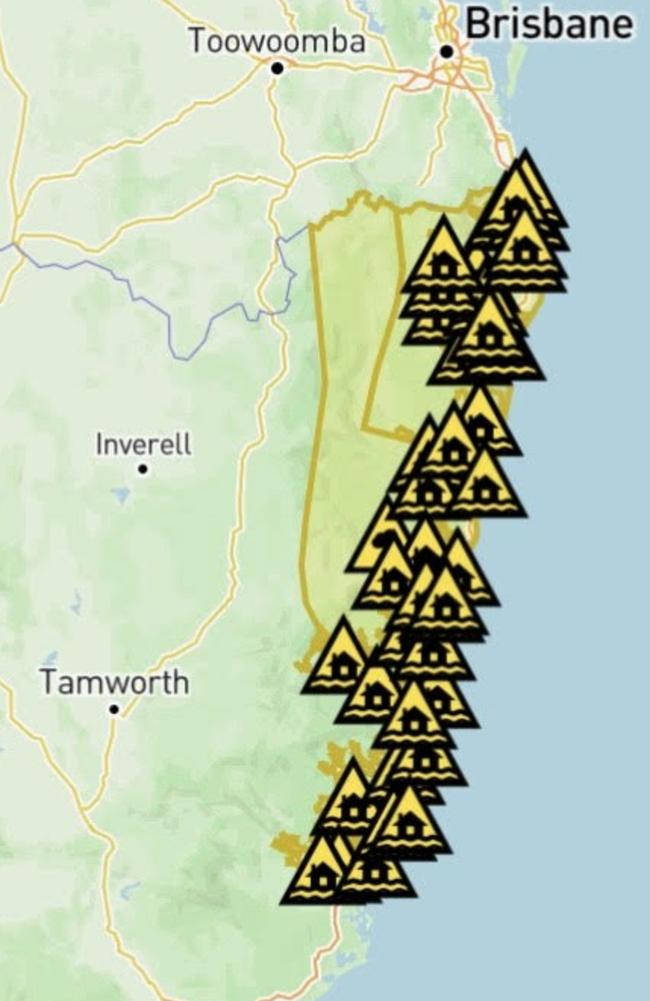 Flood warnings in place for low-lying, beachfront, and riverfront areas from the border all the way down to Taree in the Manning River region. Picture: NSW SES