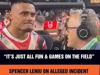 Spencer Leniu speaks with Brent Read after the round 1 game. Picture: Triple M