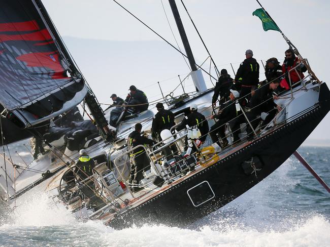 Comanche sailing across Storm Bay in the 2017 Sydney to Hobart yacht race