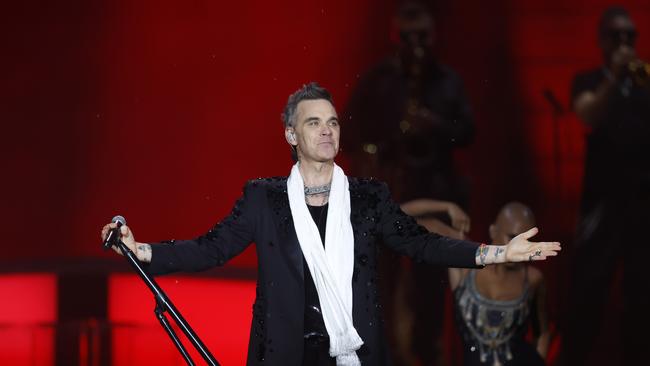 Robbie Williams on stage during his concert at Allianz Stadium in Sydney. Picture: Jonathan Ng