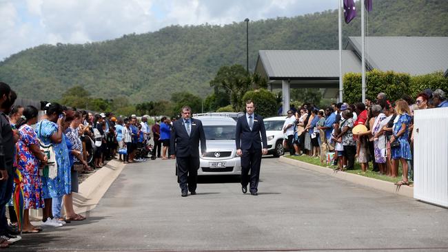 Mourners attend the funeral for the three-year-old who died after being left in a childcare bus. Picture: Stewart McLean