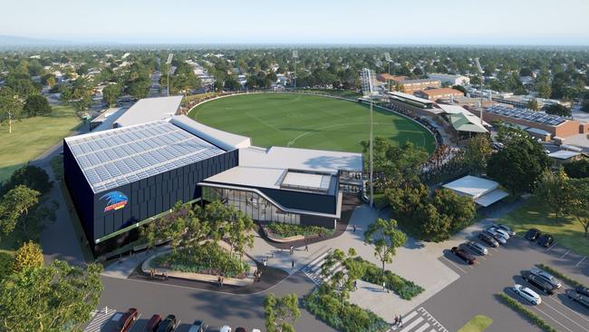 Artist impression of new Crows facility at Thebarton Oval … it is understood the Adelaide Football Club is in the market for tenders and has not yet encournted a CFMEU price premium.