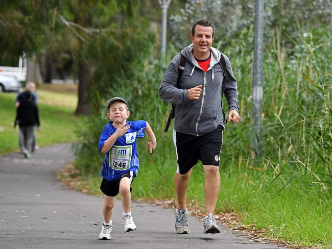 Brendon Bascombe with son Luka, 6. Picture: Tom Huntley