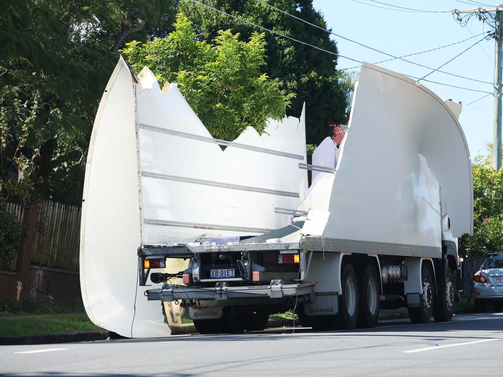 The crash on Annerley Rd left the truck in tatters. Picture: Annette Dew