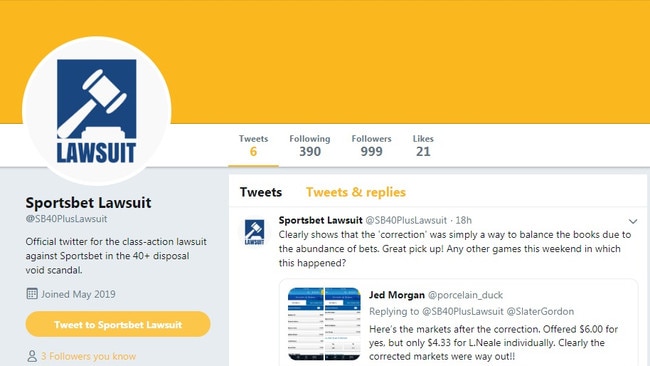 The Sportsbet Lawsuit Twitter account has almost 1000 followers.