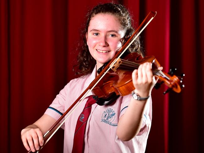 Kirwan State High School student Bridget Wegner 16, is one of six Violists selected to attend the Australian Honours Ensemble Program in Brisbane. Picture: Alix Sweeney