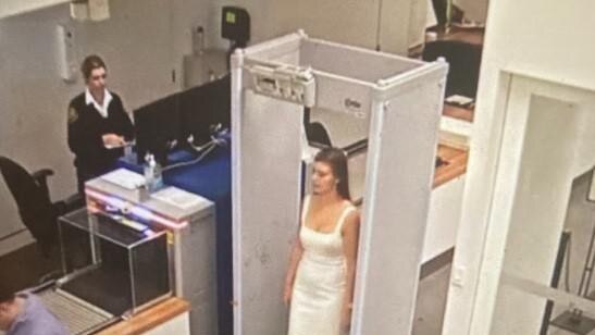 CCTV of Brittany Higgins and Bruce Lehrmann going through Parliament House security. Picture: 7 News Spotlight.
