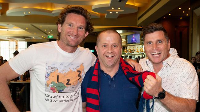 James Hird, Ralph Horowitz and Shane Crawford at the Crawf and Hirdy Podcast Party at Crown. Picture: Fiona Hamilton Photography/Supplied