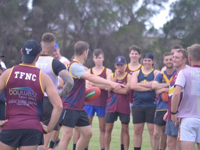 Nick Dal Santo addresses the Tyabb players at training.