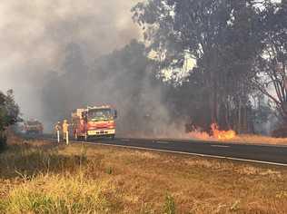 Emergency services work to control a fire at Grantham. Picture: Clinton Williams