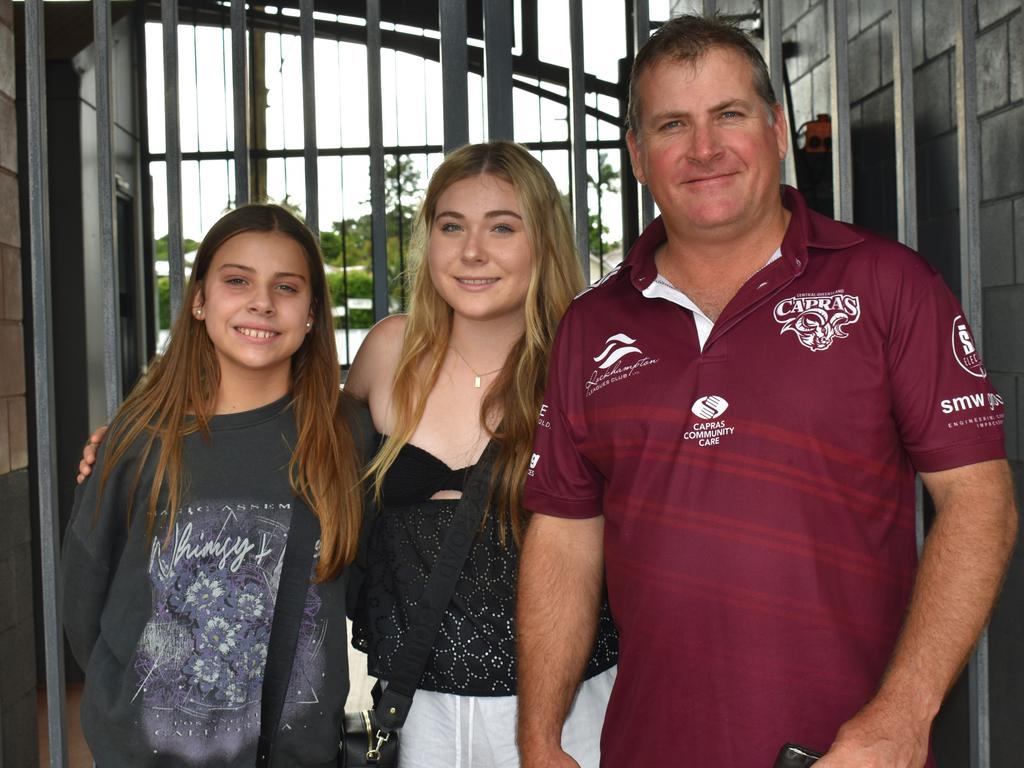 Arlee, Ella and Wes Goodwin at the Capras menâ&#128;&#153;s and womenâ&#128;&#153;s season openers at Browne Park, Rockhampton, on March 11, 2023.