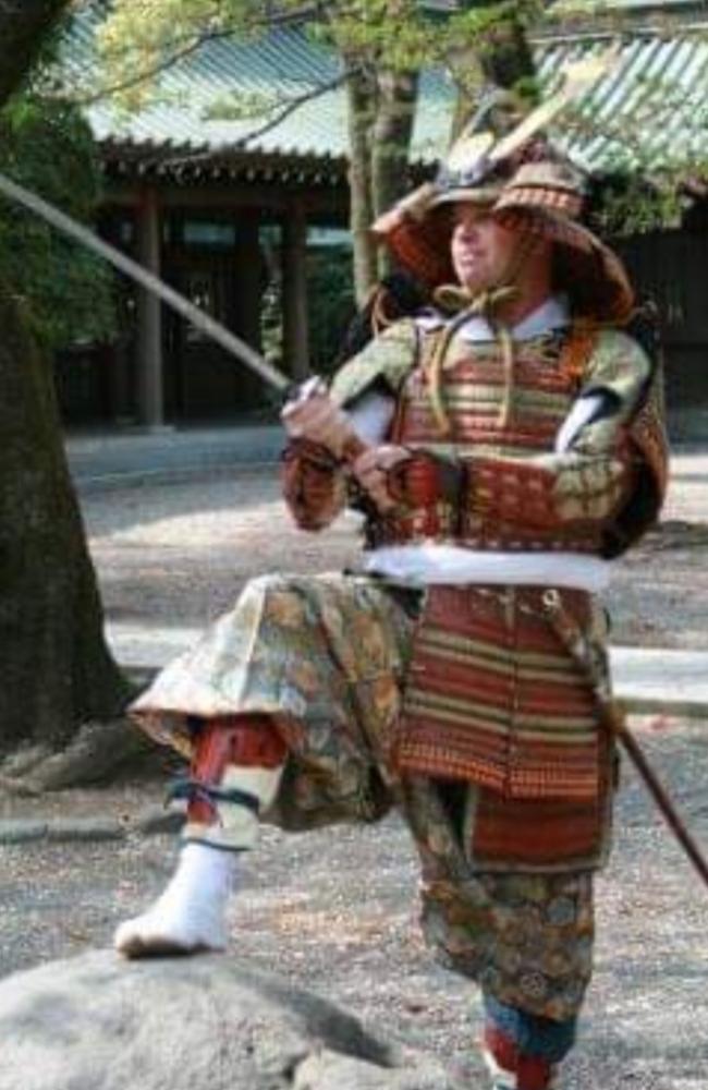 Wayne Heneker in a Samurai outfit in Japan.