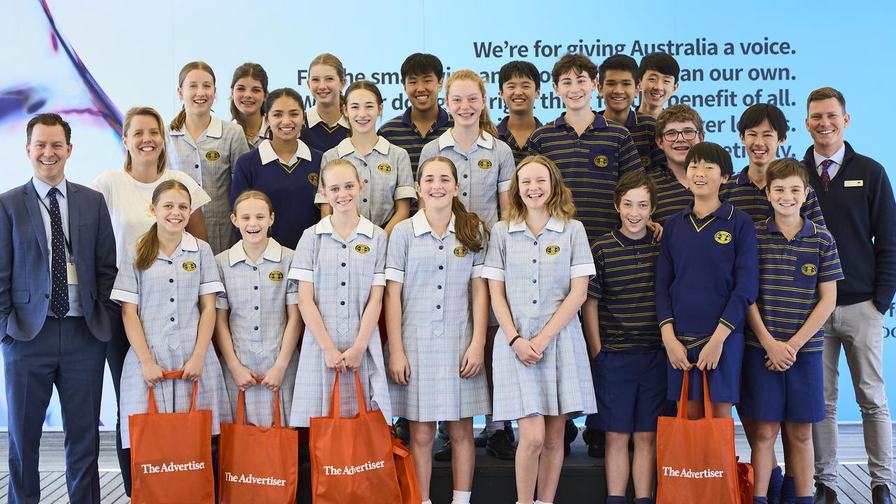 Pembroke School students visiting the Advertiser in Adelaide. Picture: Matt Loxton