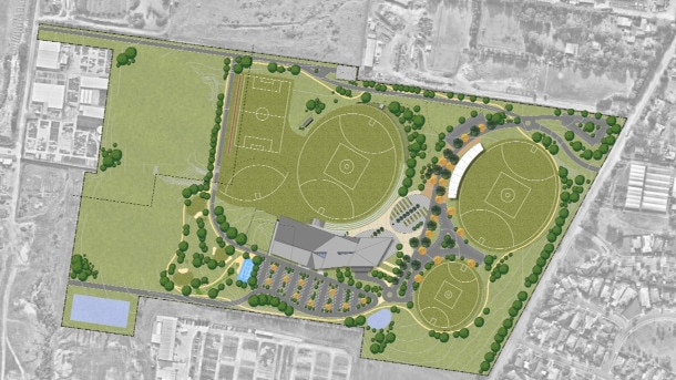 An aerial view of how Hawthorn FC's new training base at Dingley will look. Picture: Supplied