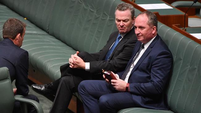 Minister for Defence Industry Christopher Pyne and Deputy Prime Minister Barnaby Joyce. Picture: AAP