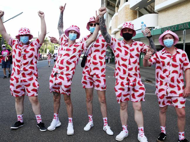 Cricket Fans Lucas Pedley, Luke Whyte, Michael Ferguson, Jacob Thomas and Daniel Mason. Picture: Tim Hunter