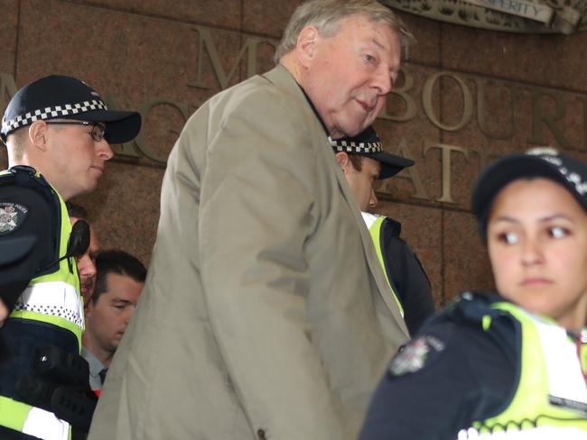 Cardinal George Pell outside Melbourne Magistrates’ Court. Picture: David Crosling