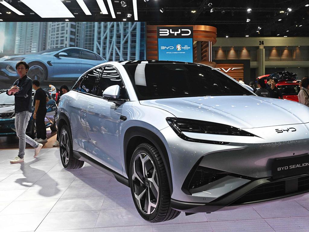 A BYD Sealion car by Chinese electric vehicle (EV) manufacturer BYD is seen at the Bangkok International Motor Show in Nonthaburi. (Photo by Lillian SUWANRUMPHA / AFP)