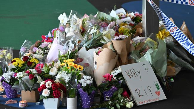 Flowers at the Town Square Redbank Plains Shopping Centre in tribute to Vyleen White. Pic: Lyndon Mechielsen/Courier Mail