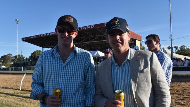 Mac and Tom at the Roma Rugby Races at Bassett Park on Saturday June 24, 2023. Picture: Chloe Cufflin.