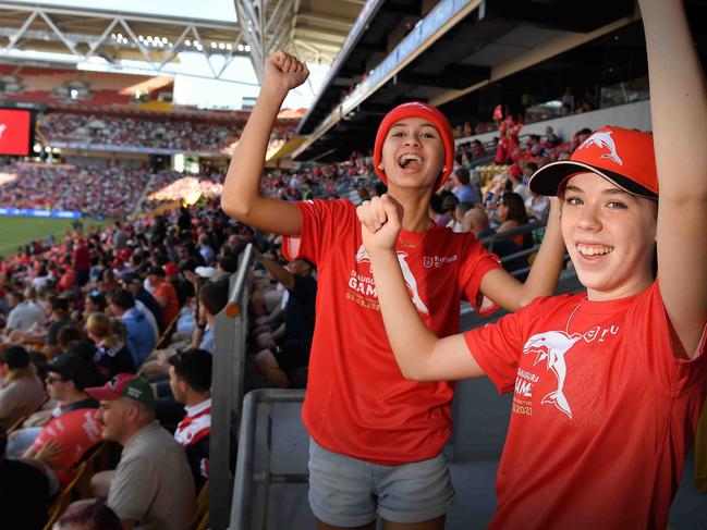 Kobe's Roberts and Isla O'Brien at Roosters V Dolphins, Suncorp Stadium. Picture: Patrick Woods.