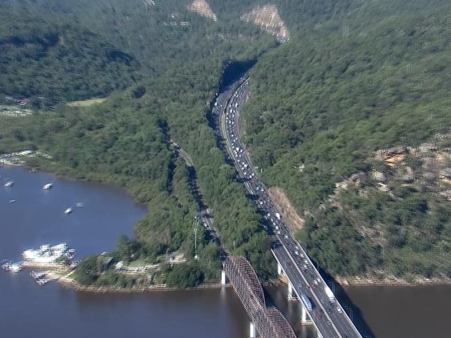 Hawkesbury traffic heading north on the M1 on Friday morning. Picture: 7News