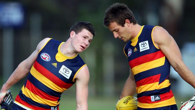 Former Adelaide teammates Patrick Dangerfield and Ivan Maric.