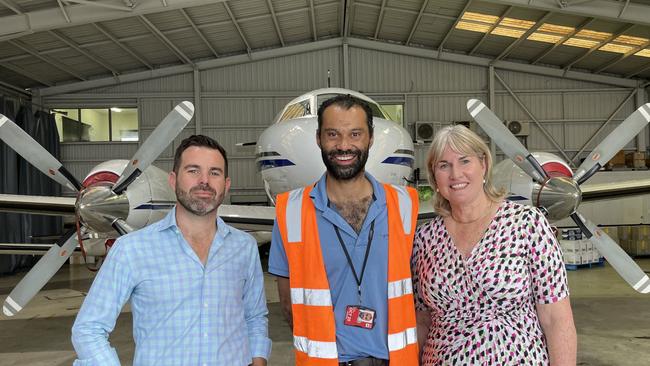 Â Aboriginal Affairs Minister Chansey Paech, Jetstream Air Service director Kevin Pettitt and Chief Minister Eva Lawler inspect supplies heading to flood impacted communities at Yarralin and Bulla. Picture: Zizi Averill