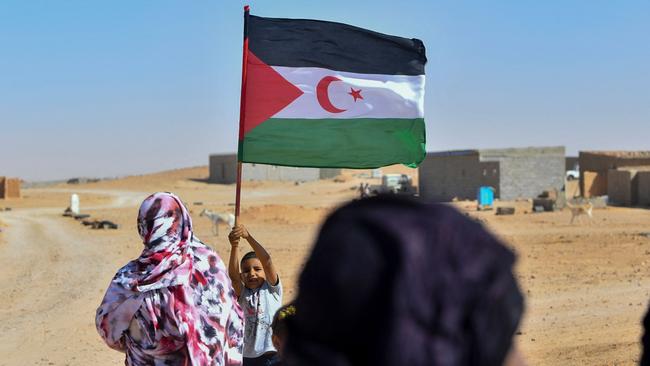 A child raises the flag of the Sahrawi Arab Democratic Republic. Picture: Ryad Kramdi/AFP