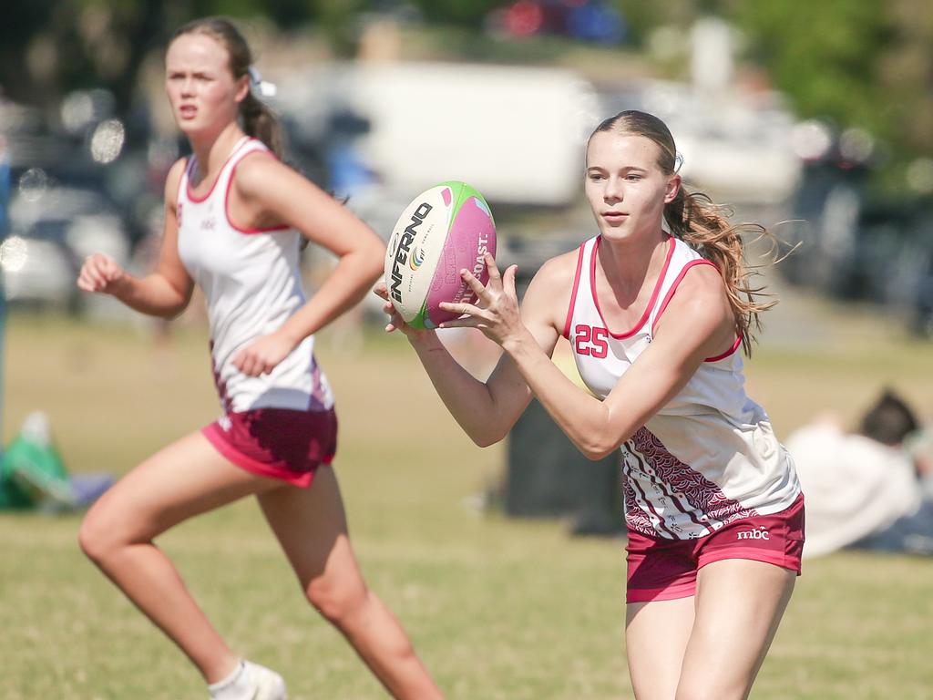 Moreton Bay College V Ferny Grove State High at the 2024 Gold Coast Titans All Schools Touch Football Picture: Glenn Campbell