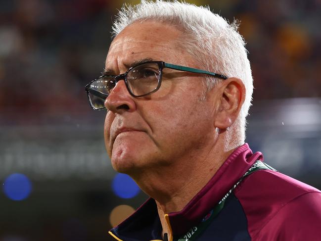 BRISBANE, AUSTRALIA - MAY 29: Lions coach Chris Fagan looks on during the round 12 AFL match between Brisbane Lions and Essendon Bombers at The Gabba, on May 29, 2025, in Brisbane, Australia. (Photo by Chris Hyde/AFL Photos/via Getty Images)